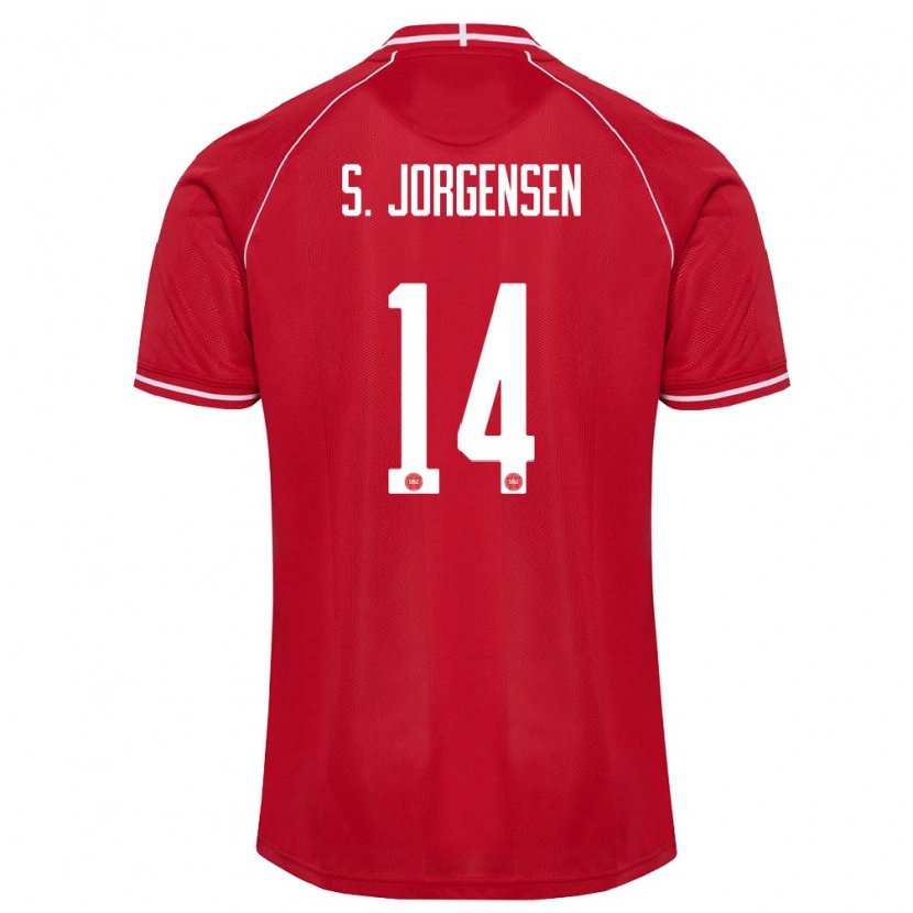 Danxen Hombre Camiseta Dinamarca Sebastian Jorgensen #14 Rojo Blanco 1ª Equipación 26-28 La Camisa México