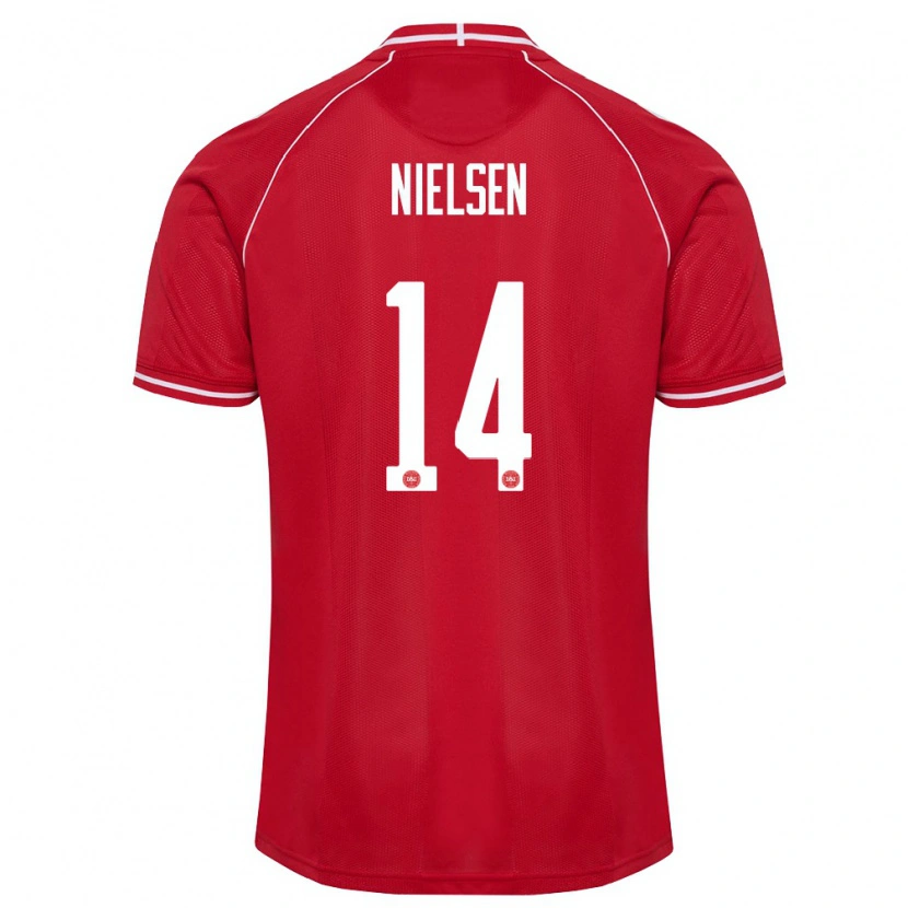 Danxen Hombre Camiseta Dinamarca Julius Nielsen #14 Rojo Blanco 1ª Equipación 26-28 La Camisa México