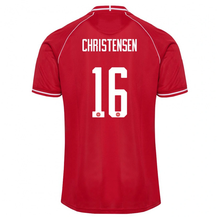 Danxen Hombre Camiseta Dinamarca Oliver Christensen #16 Rojo Blanco 1ª Equipación 26-28 La Camisa México