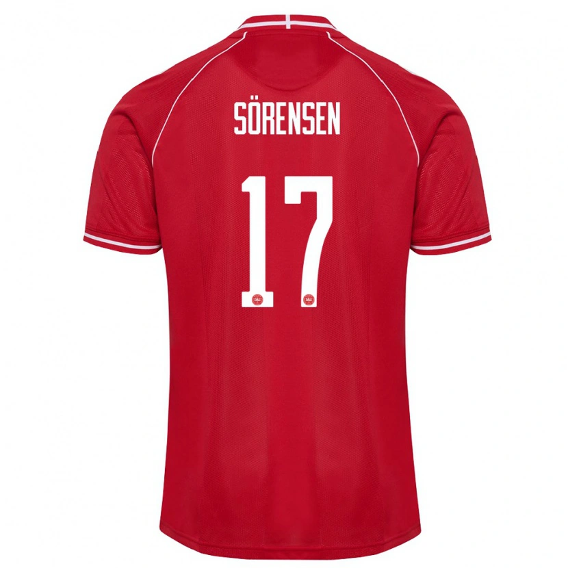 Danxen Hombre Camiseta Dinamarca Oliver Sörensen #17 Rojo Blanco 1ª Equipación 26-28 La Camisa México