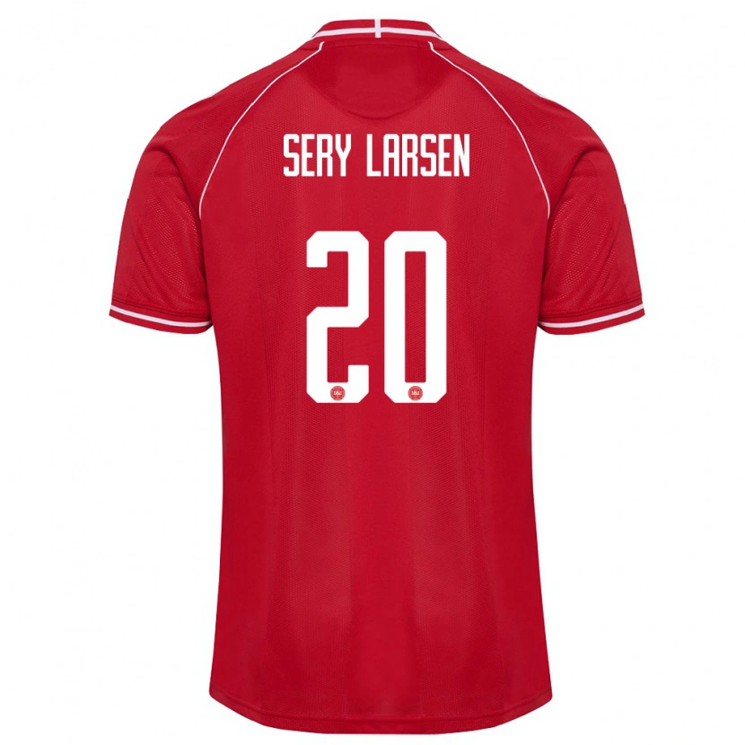 Danxen Hombre Camiseta Dinamarca Japhet Sery Larsen #20 Rojo Blanco 1ª Equipación 26-28 La Camisa México