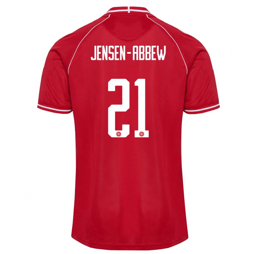 Danxen Hombre Camiseta Dinamarca Jonas Jensen-Abbew #21 Rojo Blanco 1ª Equipación 26-28 La Camisa México