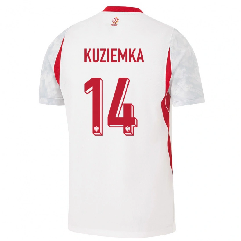 Danxen Hombre Camiseta Polonia Maciej Kuziemka #14 Blanco Rojo Gris 1ª Equipación 26-28 La Camisa México