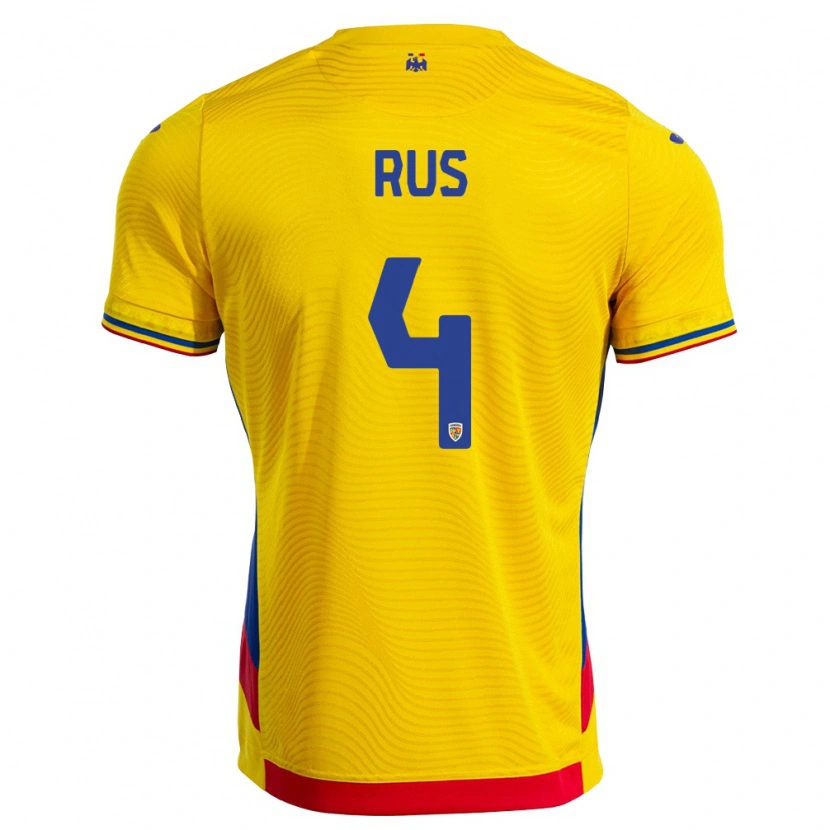 Danxen Hombre Camiseta Rumania Adrian Rus #4 Amarillo Rojo 1ª Equipación 26-28 La Camisa México