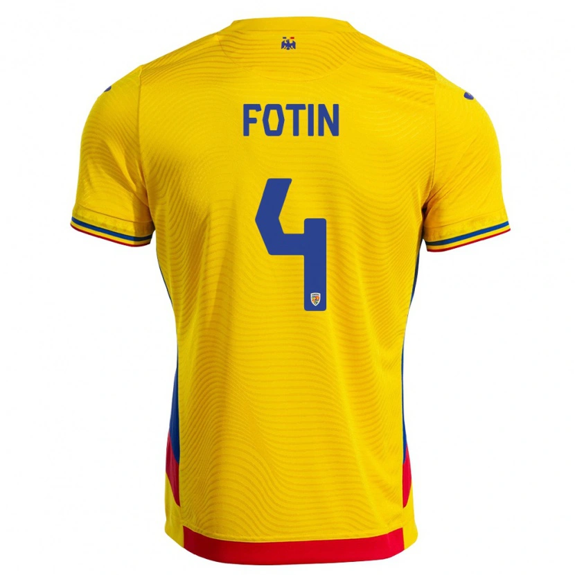 Danxen Hombre Camiseta Rumania Rareș Fotin #4 Amarillo Rojo 1ª Equipación 26-28 La Camisa México
