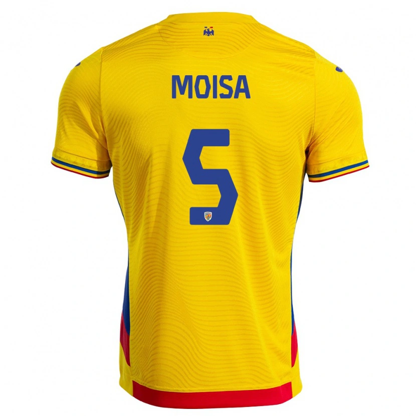 Danxen Hombre Camiseta Rumania Davide Moisa #5 Amarillo Rojo 1ª Equipación 26-28 La Camisa México