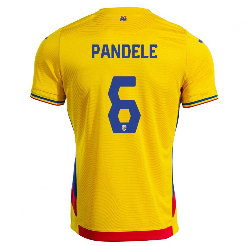 Danxen Hombre Camiseta Rumania Andrei Pandele #6 Amarillo Rojo 1ª Equipación 26-28 La Camisa México