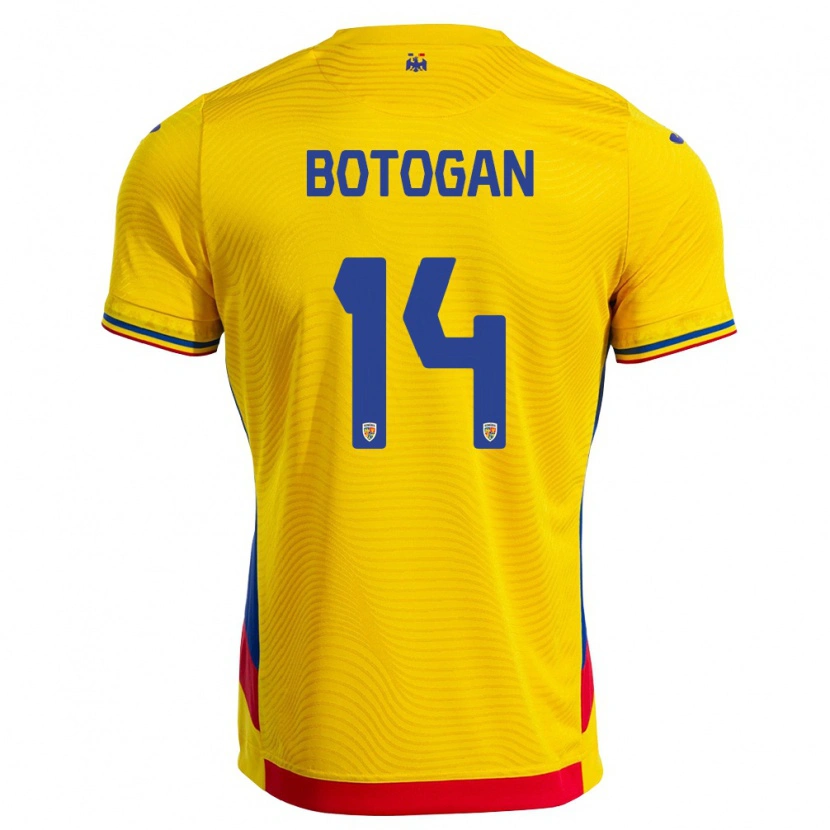 Danxen Hombre Camiseta Rumania Alin Boțogan #14 Amarillo Rojo 1ª Equipación 26-28 La Camisa México