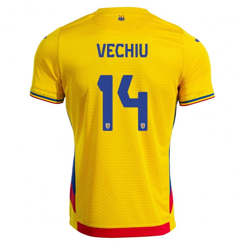 Danxen Hombre Camiseta Rumania Christian Vechiu #14 Amarillo Rojo 1ª Equipación 26-28 La Camisa México