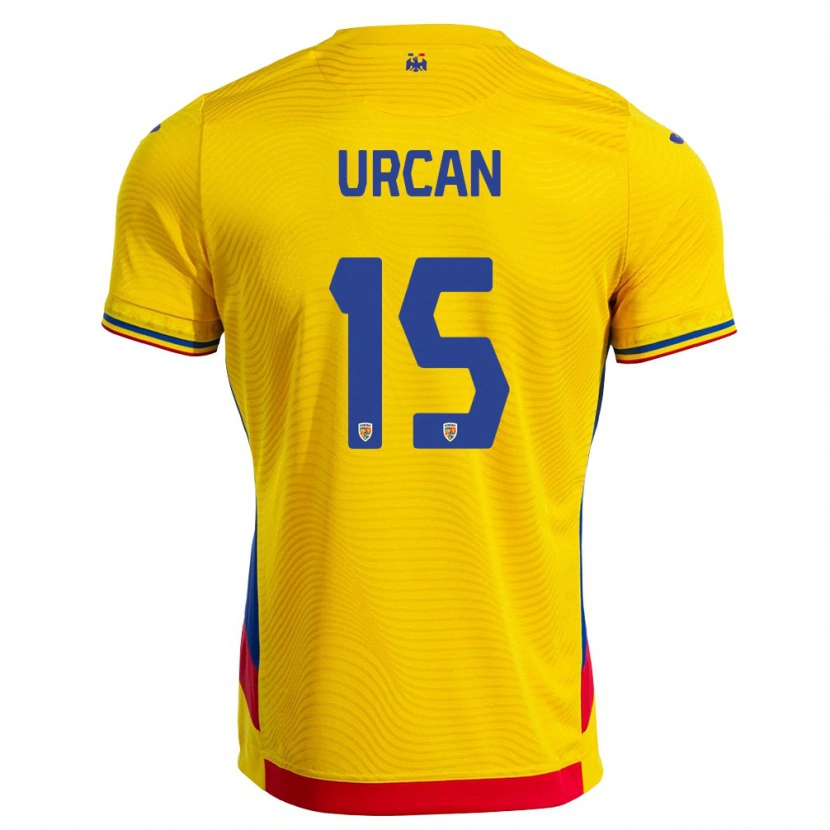 Danxen Hombre Camiseta Rumania Alex Urcan #15 Amarillo Rojo 1ª Equipación 26-28 La Camisa México