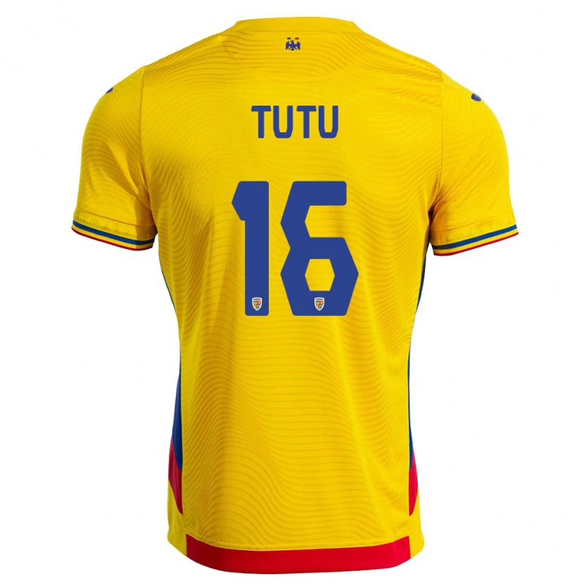 Danxen Hombre Camiseta Rumania Mark Țuțu #16 Amarillo Rojo 1ª Equipación 26-28 La Camisa México