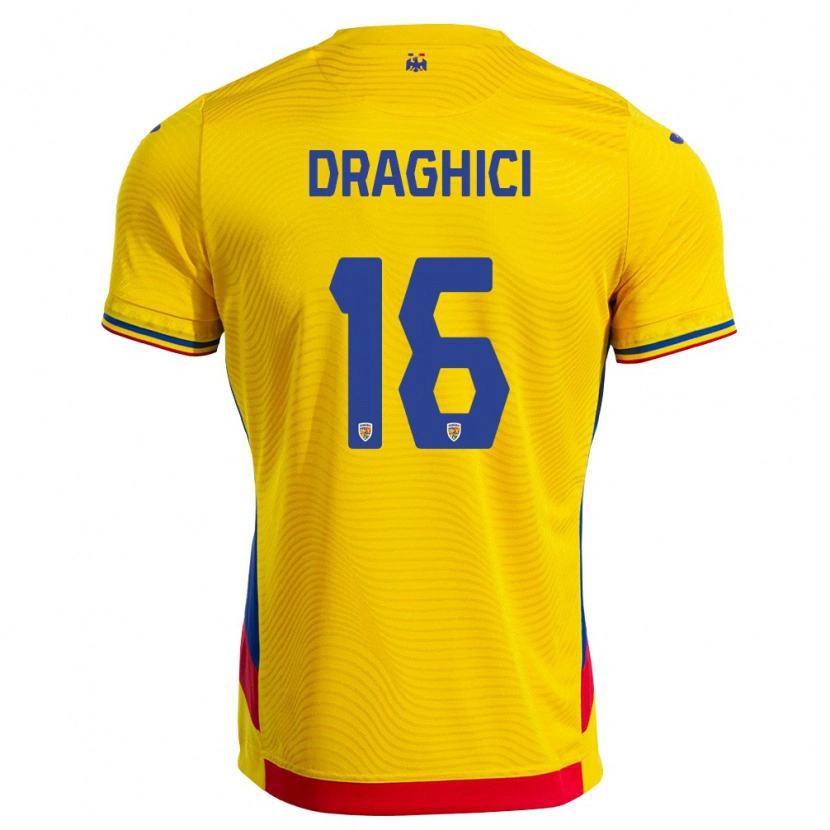 Danxen Hombre Camiseta Rumania Robert Drăghici #16 Amarillo Rojo 1ª Equipación 26-28 La Camisa México