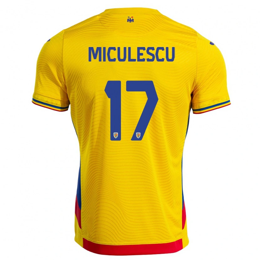 Danxen Hombre Camiseta Rumania David Miculescu #17 Amarillo Rojo 1ª Equipación 26-28 La Camisa México