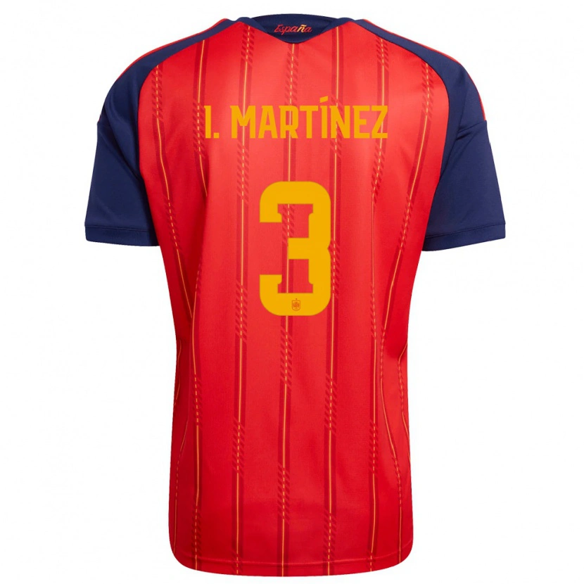 Danxen Hombre Camiseta España Inigo Martinez #3 Rojo Marino Amarillo 1ª Equipación 26-28 La Camisa México
