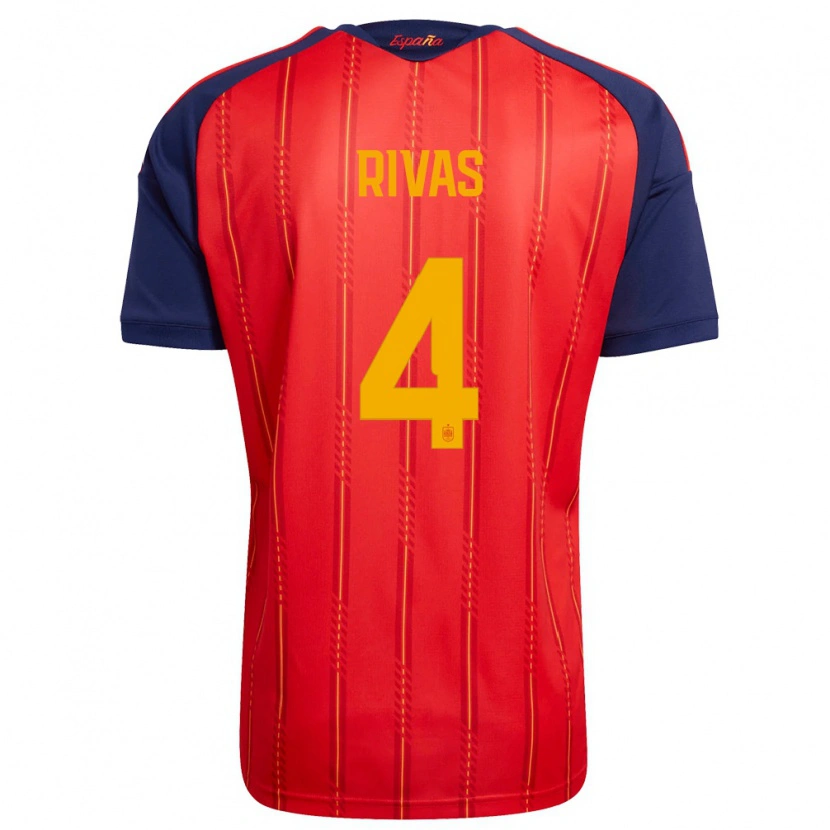 Danxen Hombre Camiseta España Mario Rivas #4 Rojo Marino Amarillo 1ª Equipación 26-28 La Camisa México