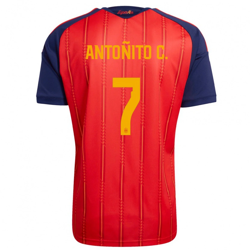 Danxen Hombre Camiseta España Antoñito Cordero #7 Rojo Marino Amarillo 1ª Equipación 26-28 La Camisa México