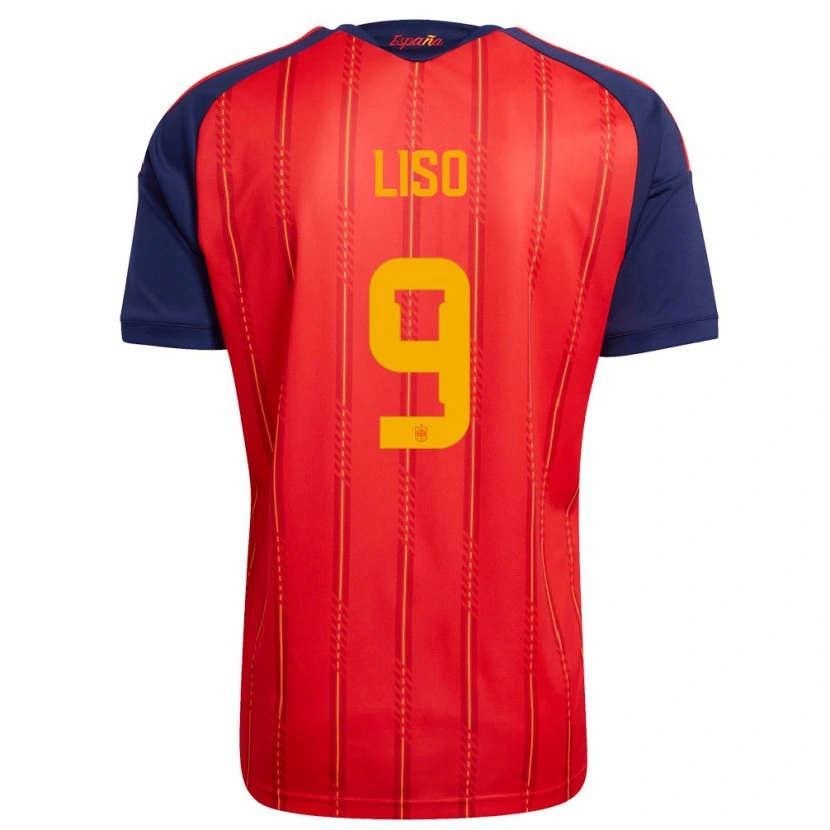 Danxen Hombre Camiseta España Adrián Liso #9 Rojo Marino Amarillo 1ª Equipación 26-28 La Camisa México
