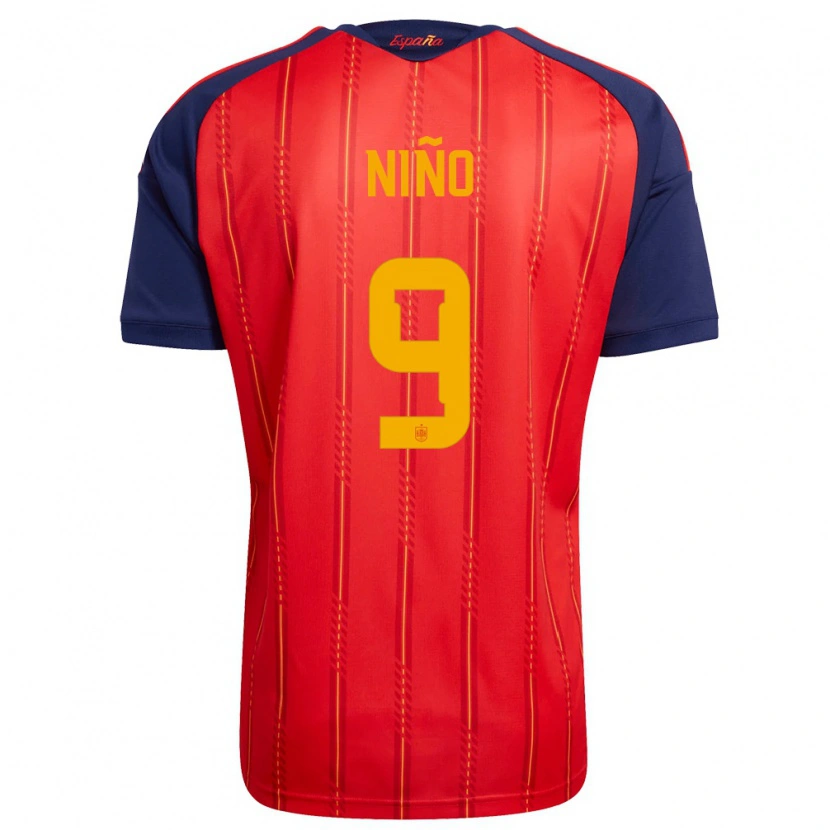 Danxen Hombre Camiseta España Adrián Niño #9 Rojo Marino Amarillo 1ª Equipación 26-28 La Camisa México