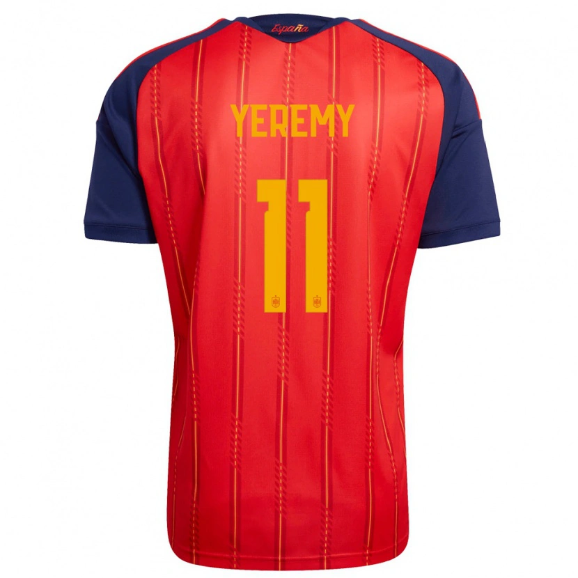 Danxen Hombre Camiseta España Yéremy Pino #11 Rojo Marino Amarillo 1ª Equipación 26-28 La Camisa México