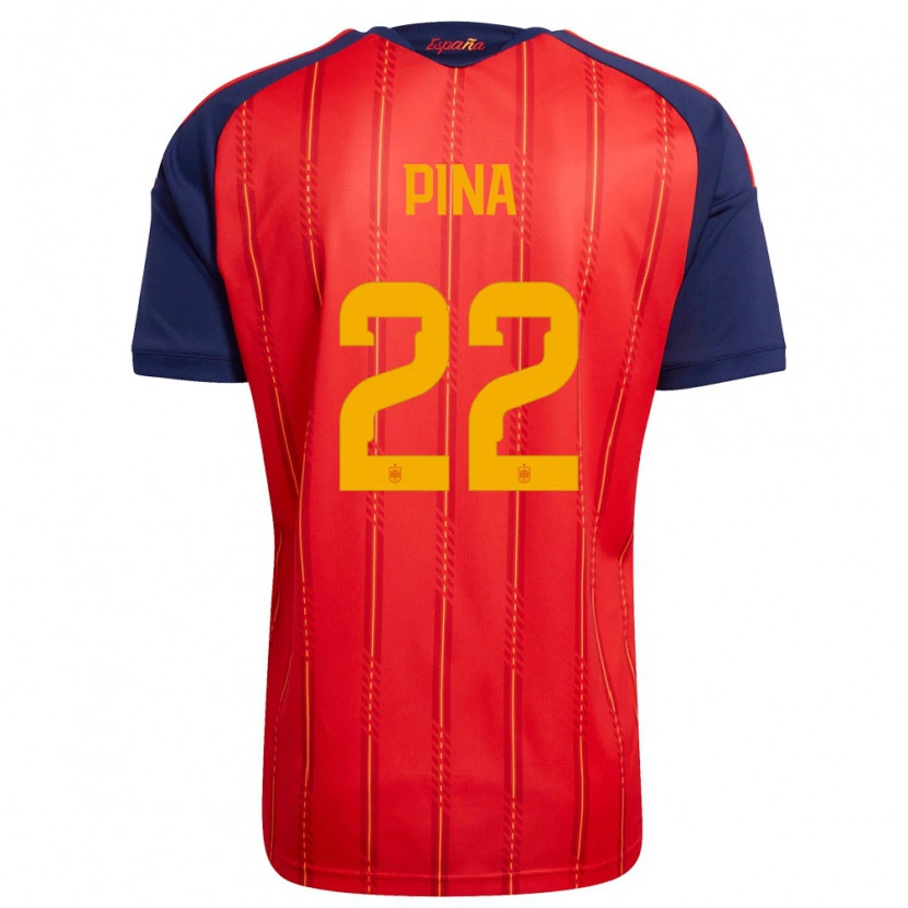 Danxen Hombre Camiseta España Claudia Pina #22 Rojo Marino Amarillo 1ª Equipación 26-28 La Camisa México