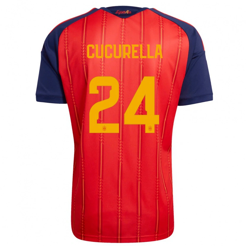 Danxen Hombre Camiseta España Marc Cucurella #24 Rojo Marino Amarillo 1ª Equipación 26-28 La Camisa México