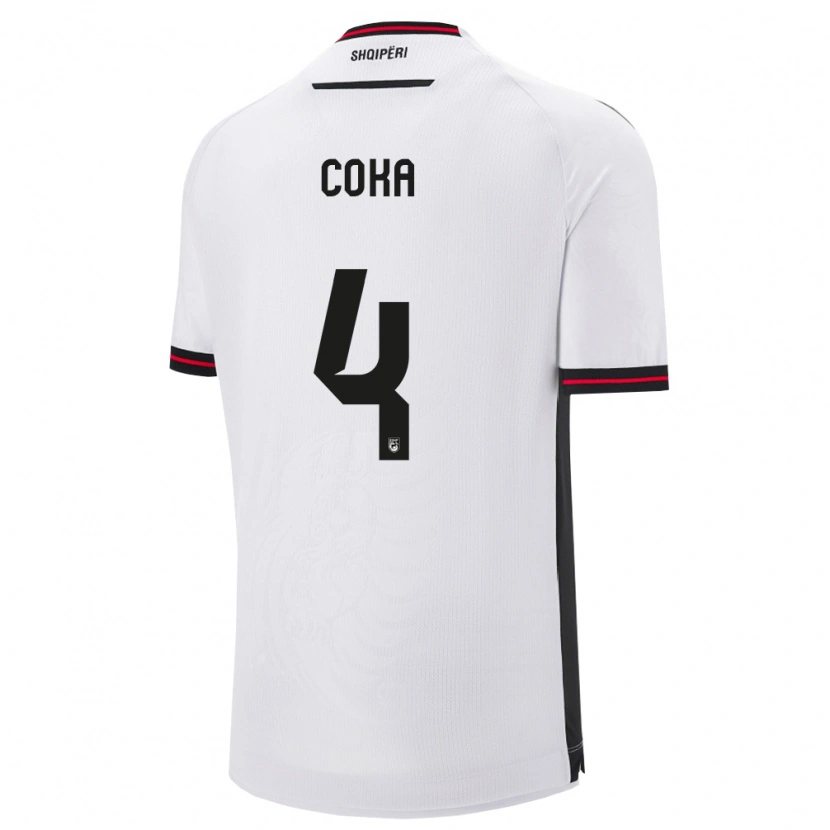 Danxen Hombre Camiseta Albania Jehona Coka #4 Blanco Negro 2ª Equipación 26-28 La Camisa México