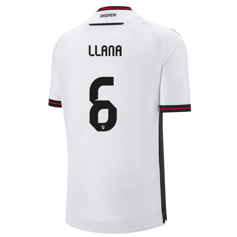 Danxen Hombre Camiseta Albania Andreas Llana #6 Blanco Negro 2ª Equipación 26-28 La Camisa México