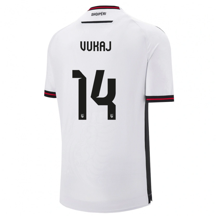 Danxen Hombre Camiseta Albania Alen Vukaj #14 Blanco Negro 2ª Equipación 26-28 La Camisa México