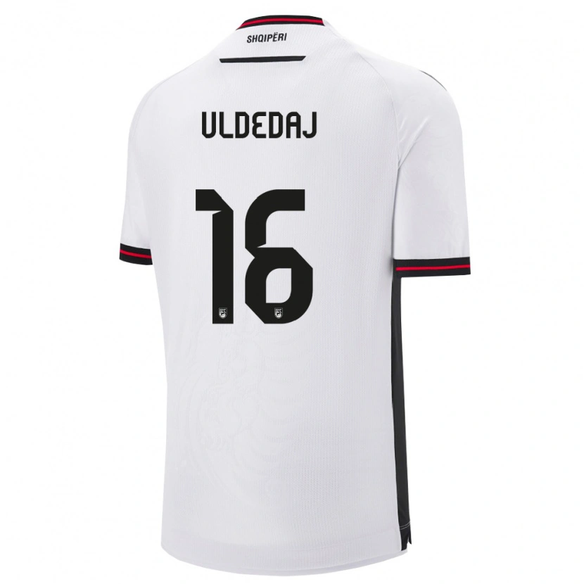 Danxen Hombre Camiseta Albania Simon Uldedaj #16 Blanco Negro 2ª Equipación 26-28 La Camisa México