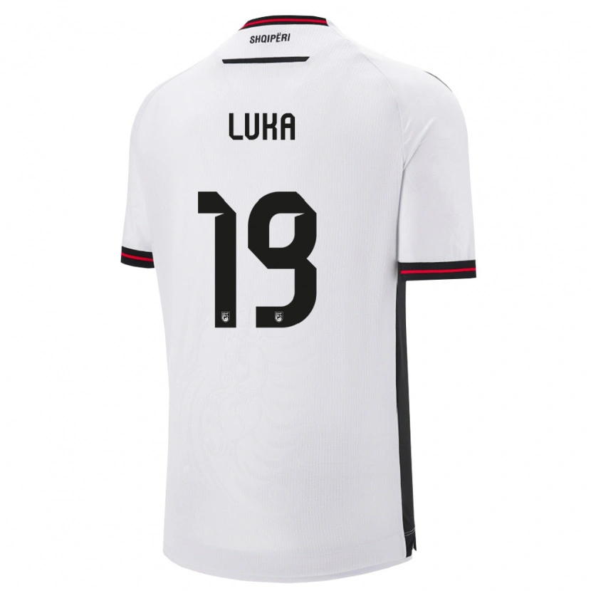 Danxen Hombre Camiseta Albania Majkol Luka #19 Blanco Negro 2ª Equipación 26-28 La Camisa México