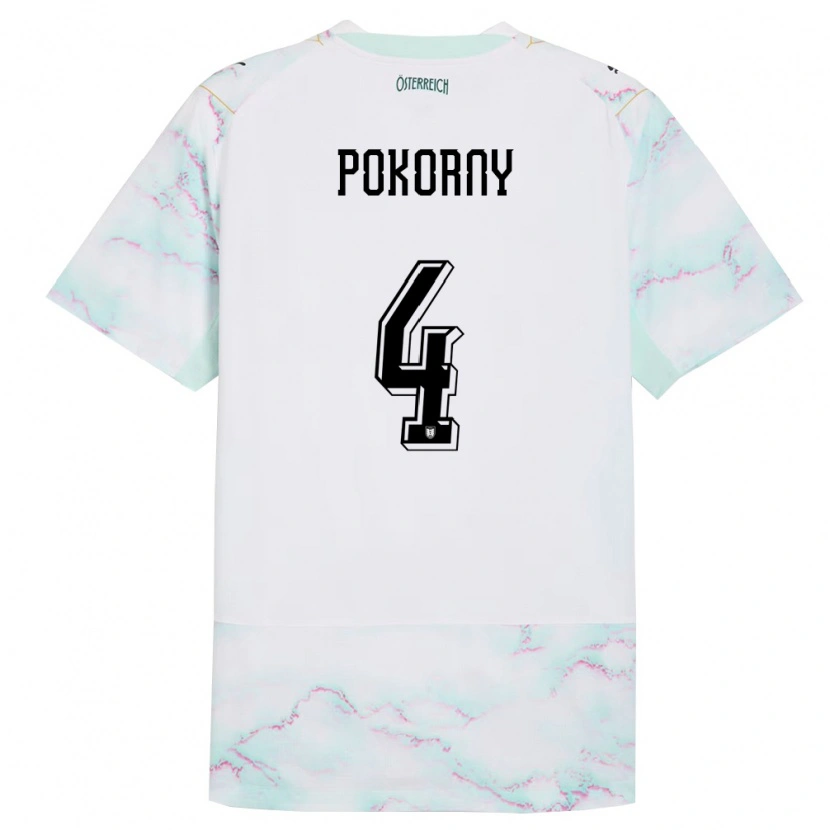 Danxen Hombre Camiseta Austria Jakob Pokorny #4 Blanco Verde Oro 2ª Equipación 26-28 La Camisa México