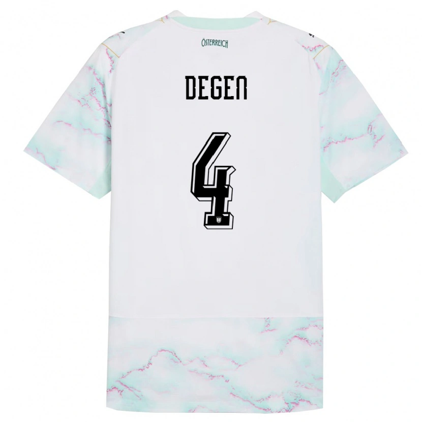 Danxen Hombre Camiseta Austria Celina Degen #4 Blanco Verde Oro 2ª Equipación 26-28 La Camisa México