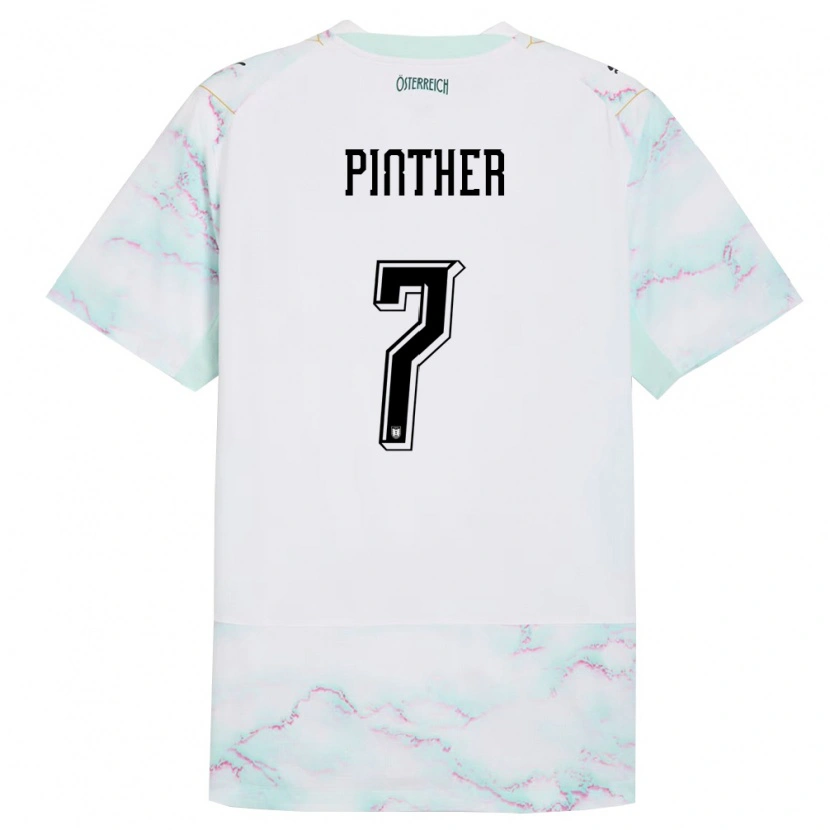 Danxen Hombre Camiseta Austria Viktoria Pinther #7 Blanco Verde Oro 2ª Equipación 26-28 La Camisa México