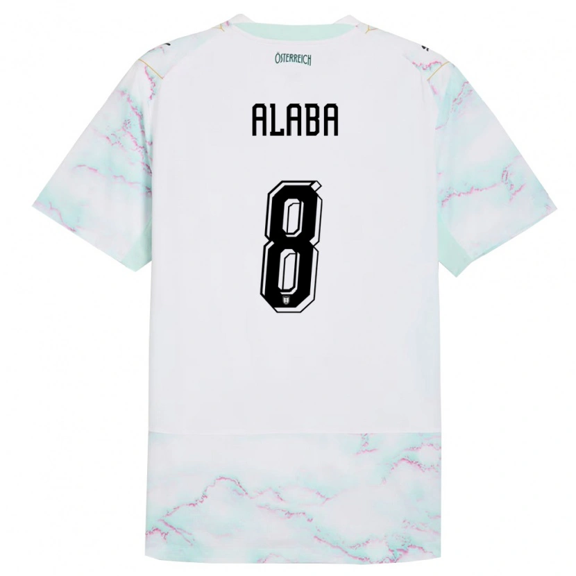 Danxen Hombre Camiseta Austria David Alaba #8 Blanco Verde Oro 2ª Equipación 26-28 La Camisa México