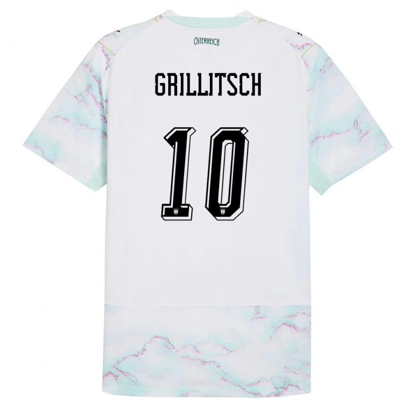 Danxen Hombre Camiseta Austria Florian Grillitsch #10 Blanco Verde Oro 2ª Equipación 26-28 La Camisa México