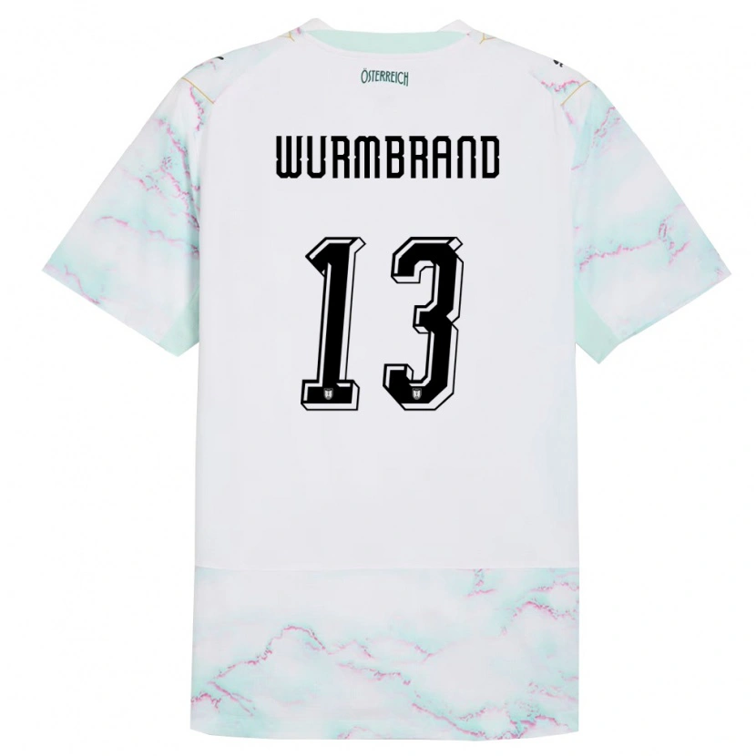 Danxen Hombre Camiseta Austria Nikolaus Wurmbrand #13 Blanco Verde Oro 2ª Equipación 26-28 La Camisa México