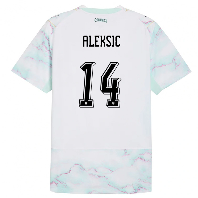 Danxen Hombre Camiseta Austria Filip Aleksic #14 Blanco Verde Oro 2ª Equipación 26-28 La Camisa México