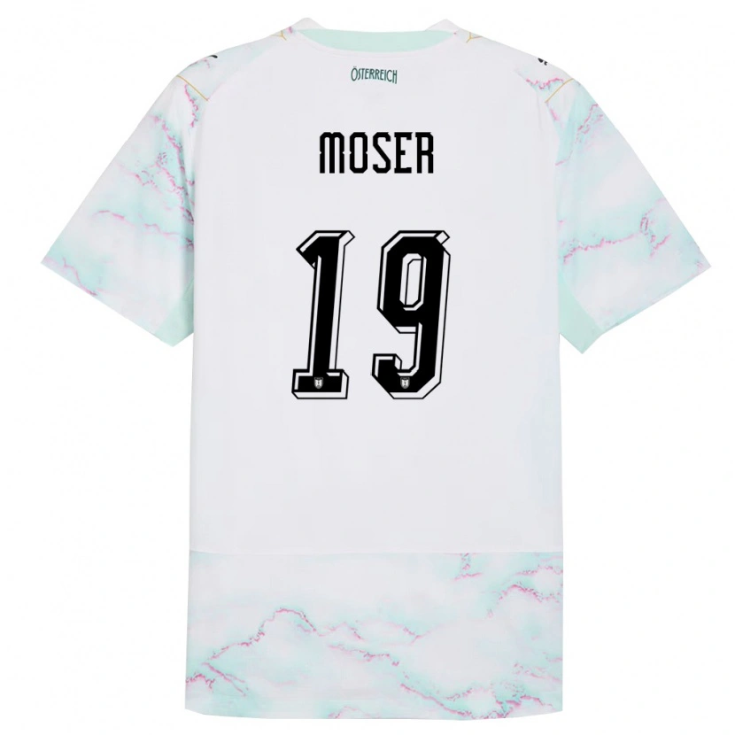 Danxen Hombre Camiseta Austria Johannes Moser #19 Blanco Verde Oro 2ª Equipación 26-28 La Camisa México
