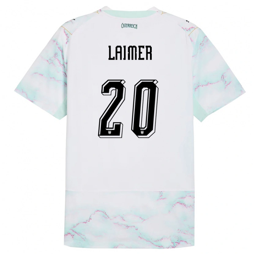 Danxen Hombre Camiseta Austria Konrad Laimer #20 Blanco Verde Oro 2ª Equipación 26-28 La Camisa México