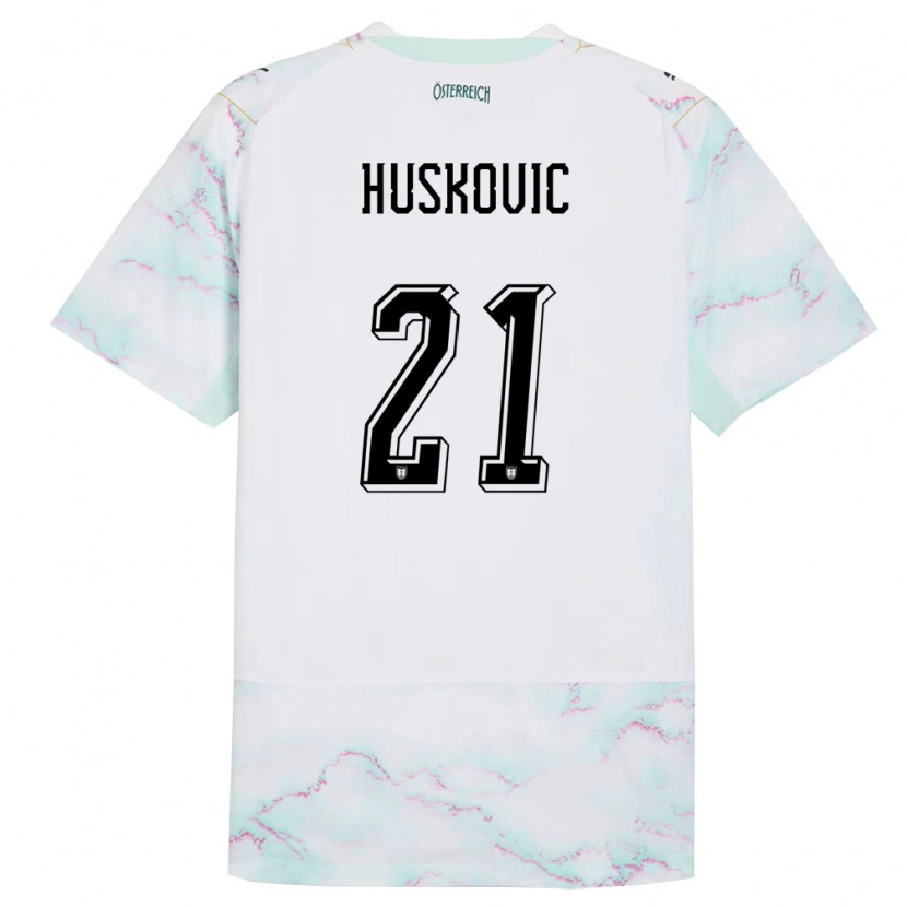 Danxen Hombre Camiseta Austria Muharem Huskovic #21 Blanco Verde Oro 2ª Equipación 26-28 La Camisa México