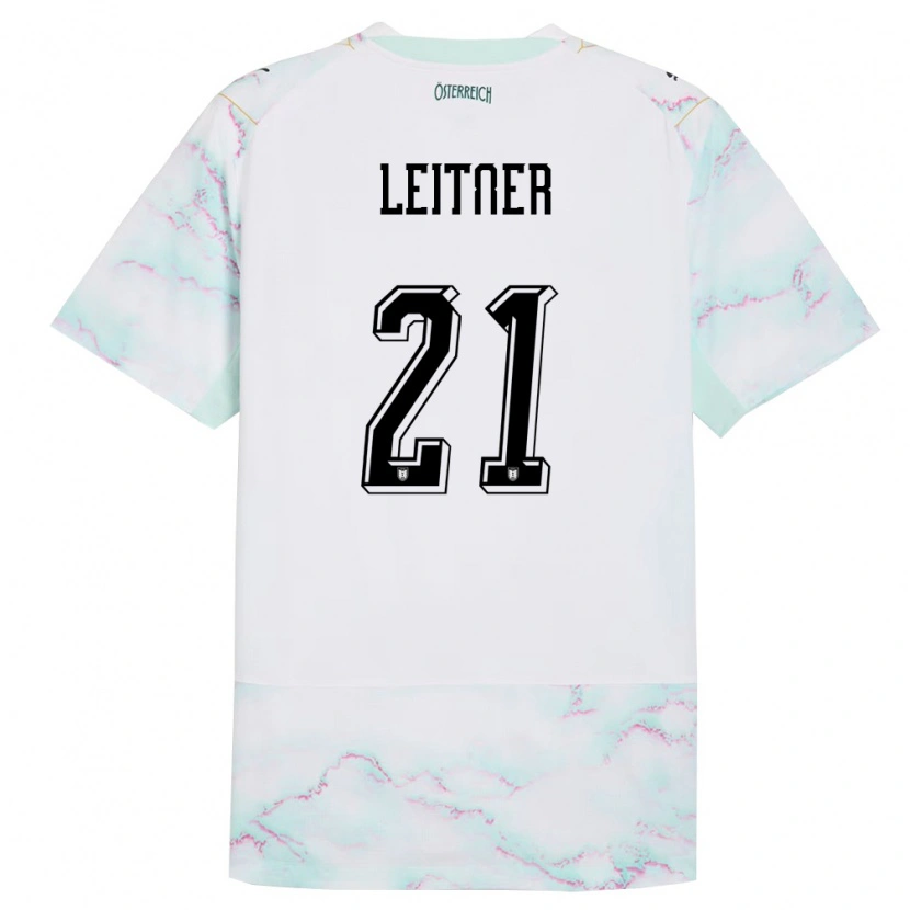 Danxen Hombre Camiseta Austria Annelie Leitner #21 Blanco Verde Oro 2ª Equipación 26-28 La Camisa México