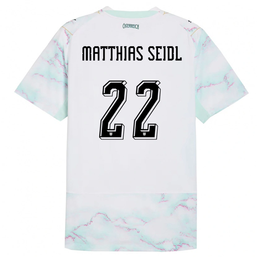 Danxen Hombre Camiseta Austria Matthias Seidl #22 Blanco Verde Oro 2ª Equipación 26-28 La Camisa México