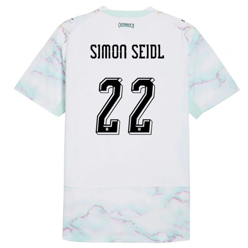 Danxen Hombre Camiseta Austria Simon Seidl #22 Blanco Verde Oro 2ª Equipación 26-28 La Camisa México