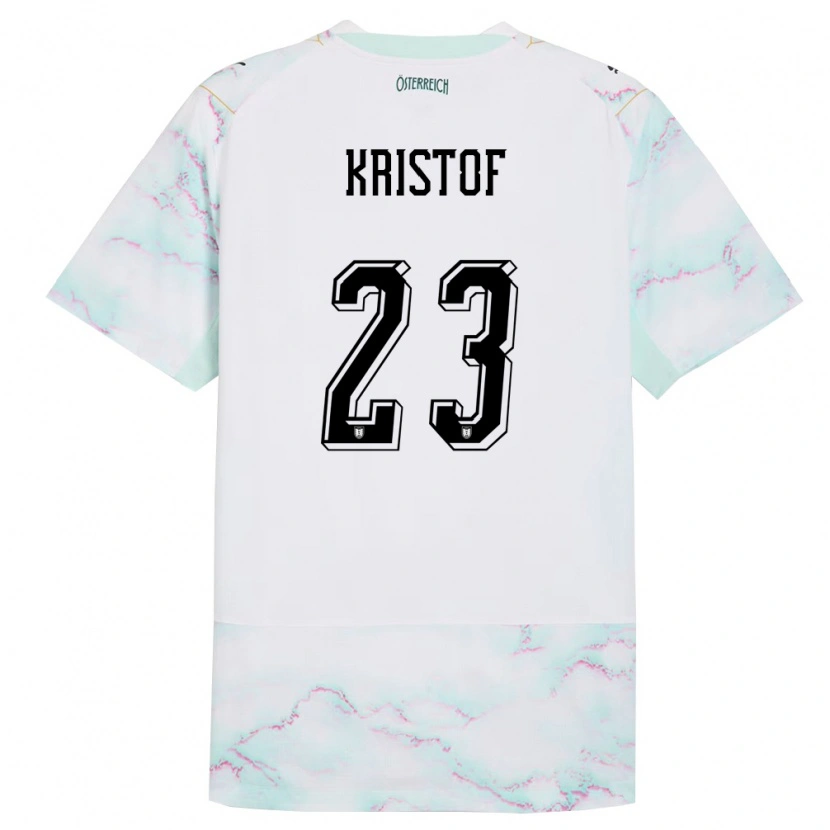 Danxen Hombre Camiseta Austria Nicolas Kristof #23 Blanco Verde Oro 2ª Equipación 26-28 La Camisa México