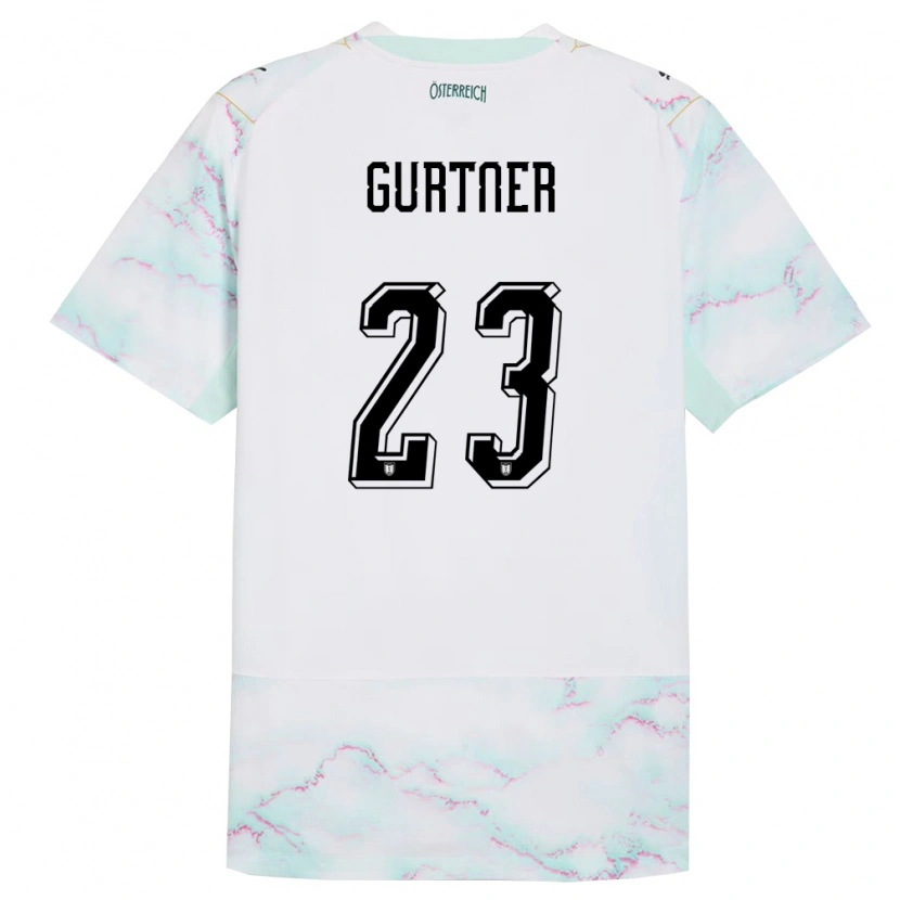 Danxen Hombre Camiseta Austria Andrea Gurtner #23 Blanco Verde Oro 2ª Equipación 26-28 La Camisa México