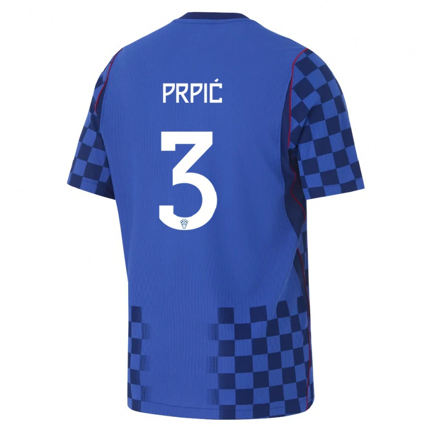 Danxen Hombre Camiseta Croacia Dominik Prpić #3 Azul Marino Rojo 2ª Equipación 26-28 La Camisa México