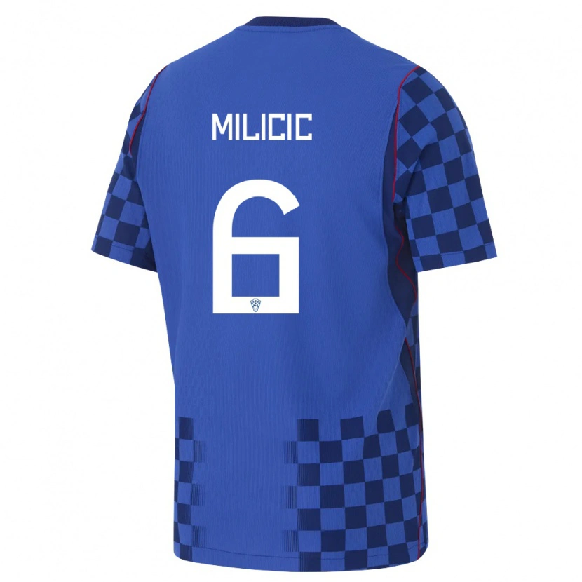 Danxen Hombre Camiseta Croacia Matej Milicic #6 Azul Marino Rojo 2ª Equipación 26-28 La Camisa México