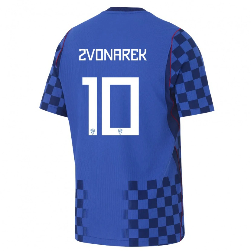 Danxen Hombre Camiseta Croacia Lovro Zvonarek #10 Azul Marino Rojo 2ª Equipación 26-28 La Camisa México