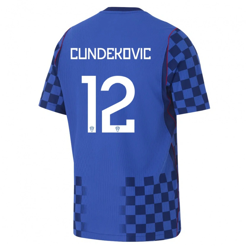 Danxen Hombre Camiseta Croacia Josip Cundekovic #12 Azul Marino Rojo 2ª Equipación 26-28 La Camisa México