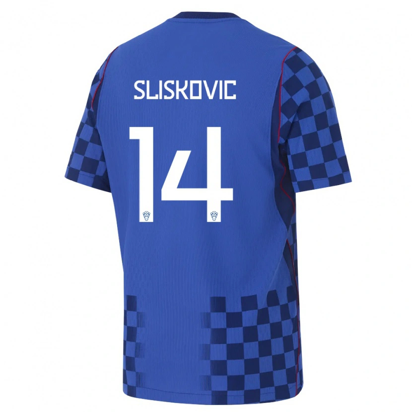 Danxen Hombre Camiseta Croacia Duje Sliskovic #14 Azul Marino Rojo 2ª Equipación 26-28 La Camisa México